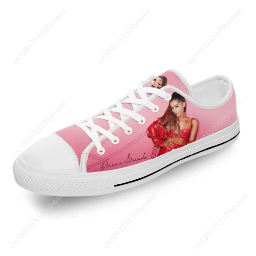 Ariana Grande Pink Sneakers - Custom Pop Music Artist Portrait Shoes, Men’s & Women’s Low Top Canvas Streetwear, Sweetener Fan Gift Merchandise