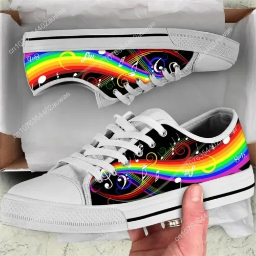 Rainbow Music Note Sneakers - Colorful Sheet Music Canvas Shoes for Musicians