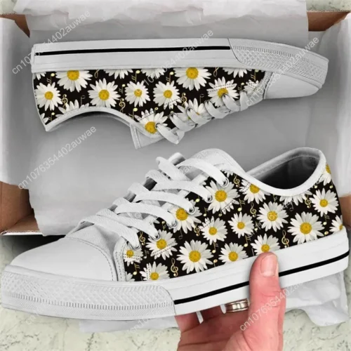 Daisy Flower & Music Note Sneakers - Floral Sheet Music Canvas Shoes