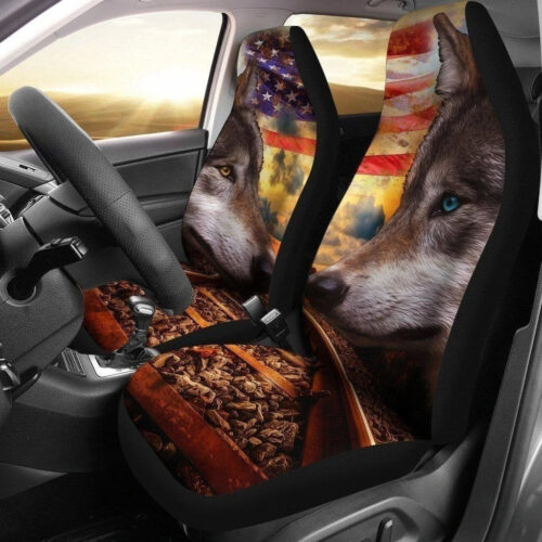 Wolf Car Seat Covers Custom US Flag Car Decoration Accessories